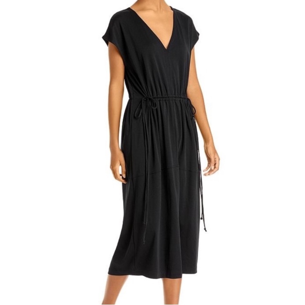 Vince Popover Vneck Tier Dress Black Medium - Picture 4 of 10